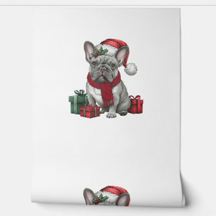 Papel Pintado Bulldog francés Navidad iluminando Bulldog Santa F
