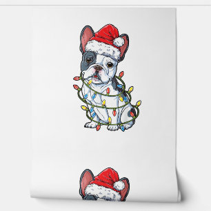 Papel Pintado Bulldog francés Santa Christmas Tree enciende a Na