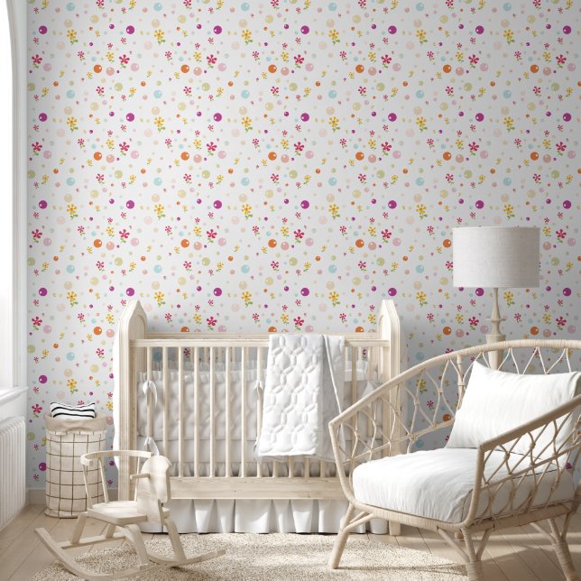Papel Pintado Burbujas y flores de color (Niños)