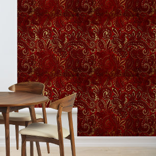 Papel Pintado Burgundy Gold Damask Paisley