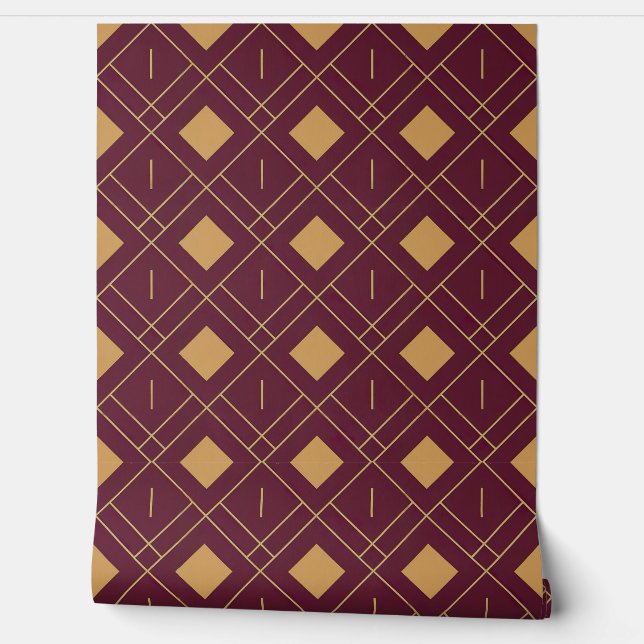 Papel Pintado Burgundy moderno y patrón Art Deco Gold (Desenrollar)