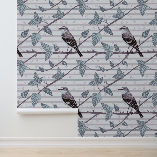 Papel Pintado Burlándose de las aves y las flores amarillas (Solicitud)