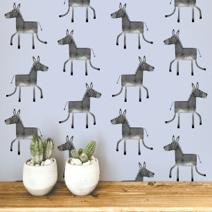 Papel Pintado Burro Gris Azul Divertido Patrón