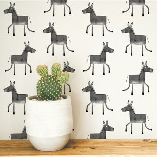 Papel Pintado Burro Gris Blanco Patrón Divertido