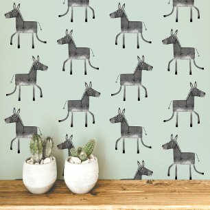 Papel Pintado Burro Gris Verde Sabio Patrón Divertido