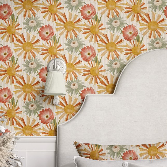 Papel Pintado Burst floral retro en beige (Subido por el creador)