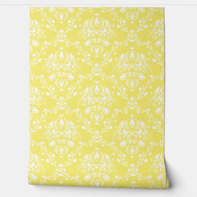 Papel Pintado Butter Yellow and White Damask (Desenrollar)