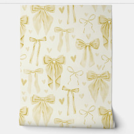 Papel Pintado Butter Yellow Bows and Hearts on Cream