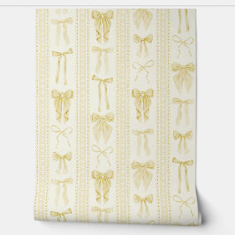 Papel Pintado Butter Yellow Bows and Lace Vertical Stripes