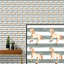 Papel Pintado Caballo de granja en franjas de cercas verdes marr