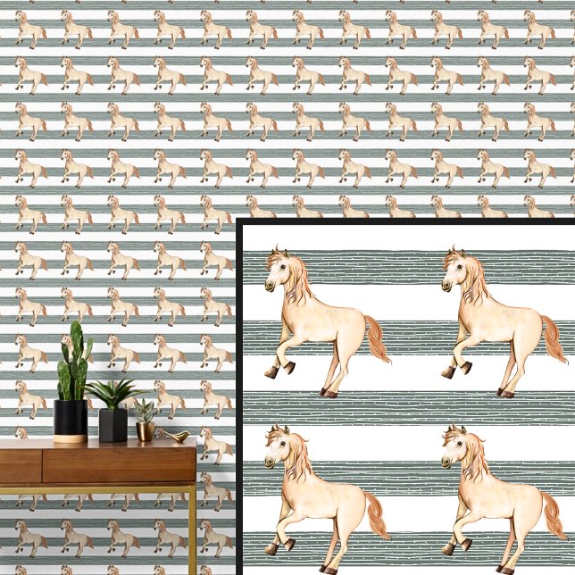 Papel Pintado Caballo de granja en franjas de cercas verdes marr (Subido por el creador)