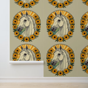 Papel Pintado Caballo de montar y flores de Susana de ojos negro