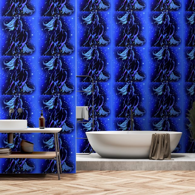 Papel Pintado Caballo En Marcha En La Noche Primaria Azul (Baño)
