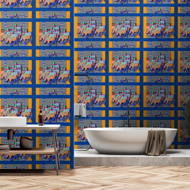 Papel Pintado Caballos Azules Y Riders (Baño)