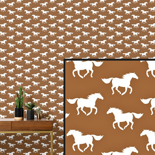Papel Pintado Caballos blancos en marrón