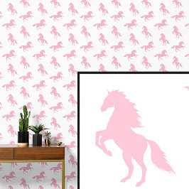 Papel Pintado Caballos rosados en blanco