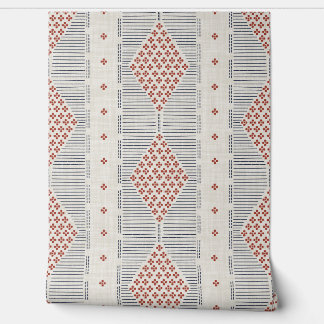 Papel Pintado Cabaña Rústica Americana Herencia Azul Rojo Blanco