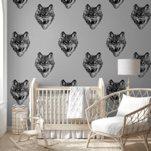 Papel Pintado Cabeza de lobo sonriente - línea de silueta 1a