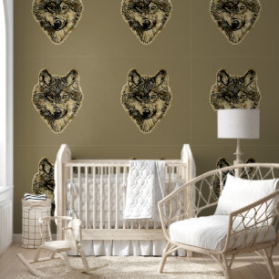Papel Pintado Cabeza de lobo sonriente - línea silueta 3