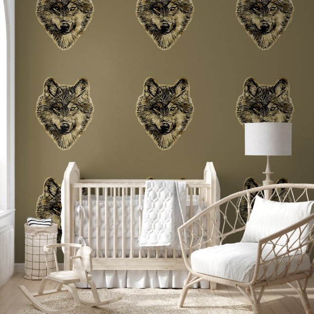 Papel Pintado Cabeza de lobo sonriente - línea silueta 3 (Niños)