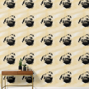 Papel Pintado Cabeza de Pug melancólica - líneas de silueta 1