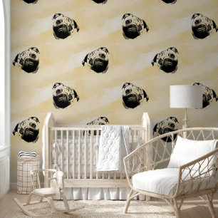 Papel Pintado Cabeza de Pug melancólica - líneas de silueta 1