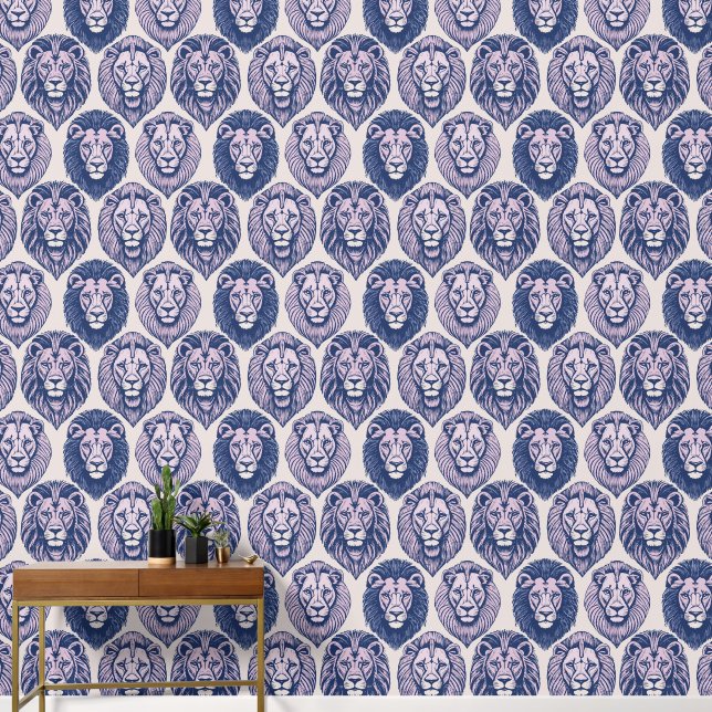 Papel Pintado Cabezas de león púrpura (Pasillo)