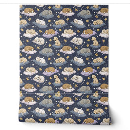 Papel Pintado Cachorros Durmiendo Noche Estrellada - Patrón de P