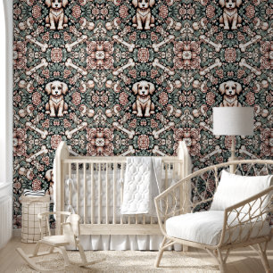 Papel Pintado Cachorros elegantes y flores