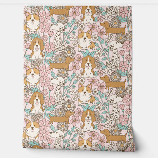 Papel Pintado Cachorros florales