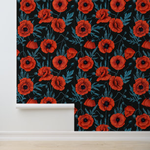 Papel Pintado Cachorros rojos y azules sobre negro