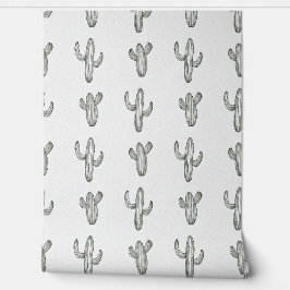 Papel Pintado Cactus de arte de la línea Minimalista blanca y ne