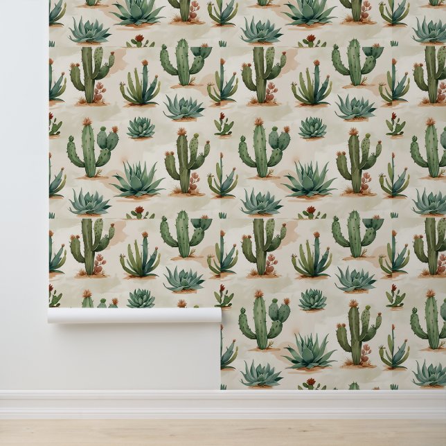 Papel Pintado Cactus de Moda del desierto y palo y palo suculent (Solicitud)