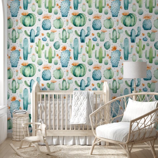 Papel Pintado Cactus Succulent de acuarela (Niños)
