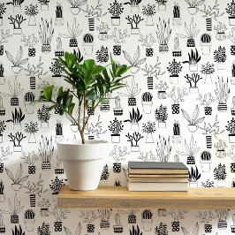 Papel Pintado Cactus Succulum Black and White Art