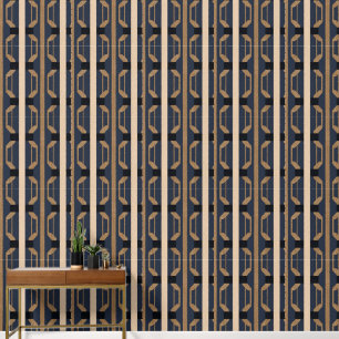 Papel Pintado Cadena de Patrimonio Estriada (arena + azul + dora