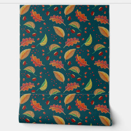 Papel Pintado Caen hojas de otoño, castañas, avellanas y bayas