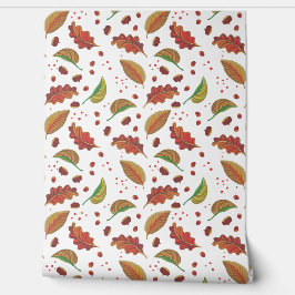 Papel Pintado Caen hojas de otoño, castañas, avellanas y bayas