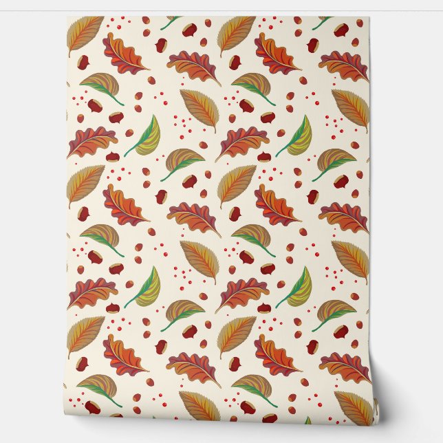 Papel Pintado Caen hojas de otoño, castañas, avellanas y bayas (Desenrollar)
