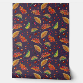 Papel Pintado Caen hojas de otoño, castañas, avellanas y bayas