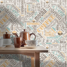 Papel Pintado Café en Burlap Word Cloud ID283 Verde azulado