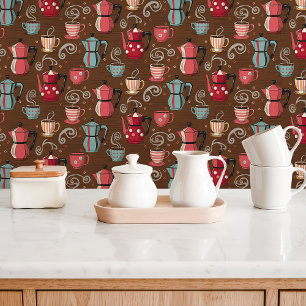 Papel Pintado Cafetera Retro y Tazas