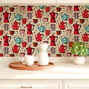 Papel Pintado Cafetera y tazas cocina linda