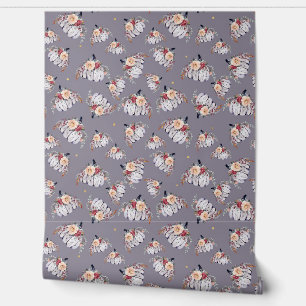 Papel Pintado Caída de la acuarela floral púrpura gris