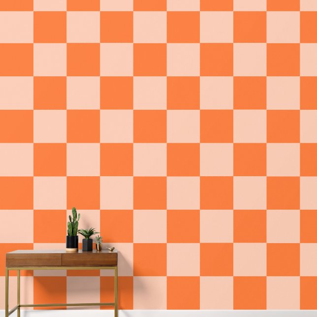 Papel Pintado Caída Retro Otoño Naranja Tartán Plaid (Pasillo)