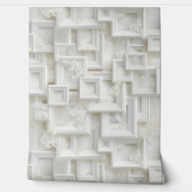 Papel Pintado Caja Blanca Contemporánea con Flores Resumen (Desenrollar)