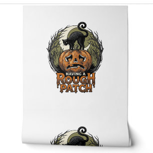 Papel Pintado Calabaza de Halloween Gato Parche Áspero Grabado A