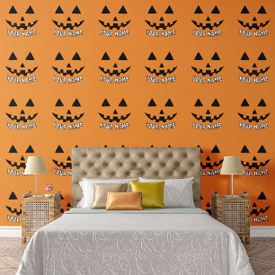 Papel Pintado Calabaza Naranja Personalizada de Halloween con Tu