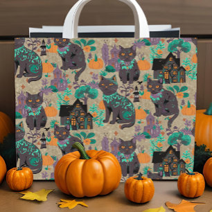 Papel Pintado Calabazas de gatos negros de Halloween obsesionada