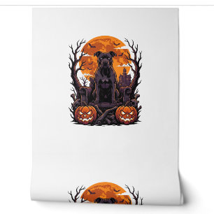 Papel Pintado Calabazas Trono Pitbull Negro Halloween Luna Llena